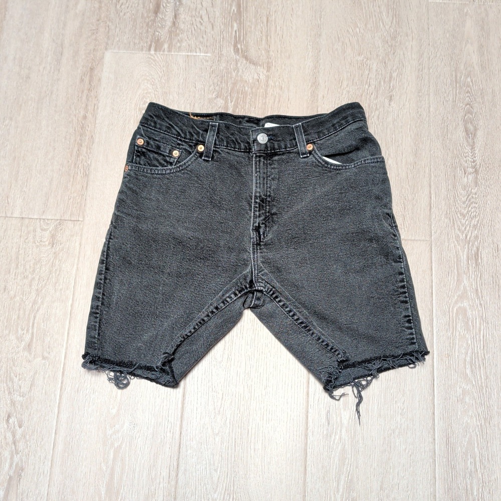 Vintage Levis 517 Slim Fit Black Denim Cutoff Shorts Distressed USA Size‎ 9 S JR